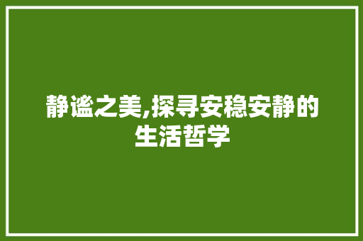 静谧之美,探寻安稳安静的生活哲学