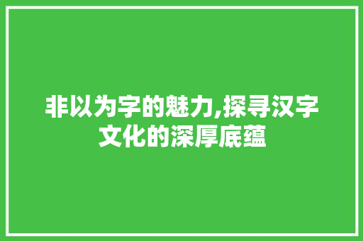 非以为字的魅力,探寻汉字文化的深厚底蕴