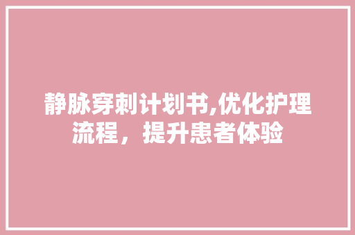 静脉穿刺计划书,优化护理流程，提升患者体验