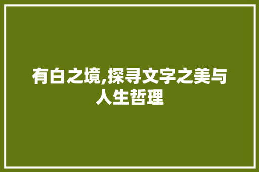 有白之境,探寻文字之美与人生哲理