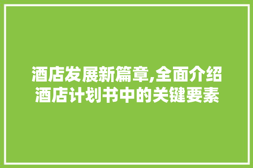 酒店发展新篇章,全面介绍酒店计划书中的关键要素