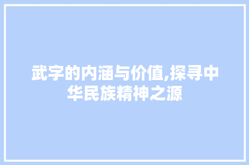 武字的内涵与价值,探寻中华民族精神之源