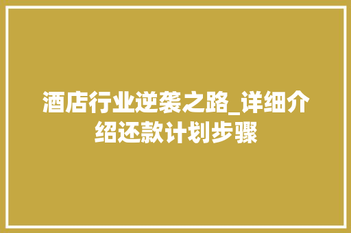 酒店行业逆袭之路_详细介绍还款计划步骤