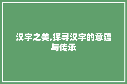 汉字之美,探寻汉字的意蕴与传承