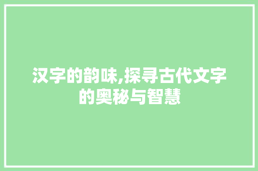 汉字的韵味,探寻古代文字的奥秘与智慧
