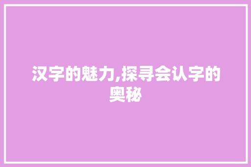 汉字的魅力,探寻会认字的奥秘