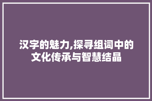 汉字的魅力,探寻组词中的文化传承与智慧结晶