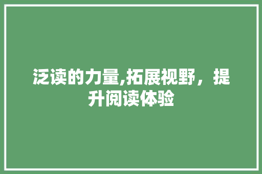 泛读的力量,拓展视野，提升阅读体验