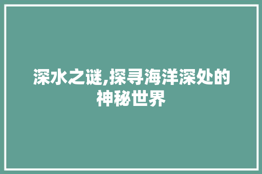 深水之谜,探寻海洋深处的神秘世界