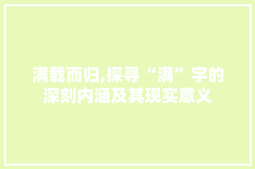 满载而归,探寻“满”字的深刻内涵及其现实意义 近义词汇