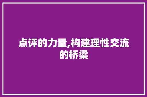 点评的力量,构建理性交流的桥梁