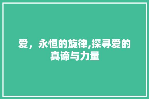 爱，永恒的旋律,探寻爱的真谛与力量