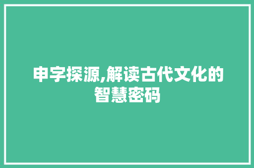 申字探源,解读古代文化的智慧密码
