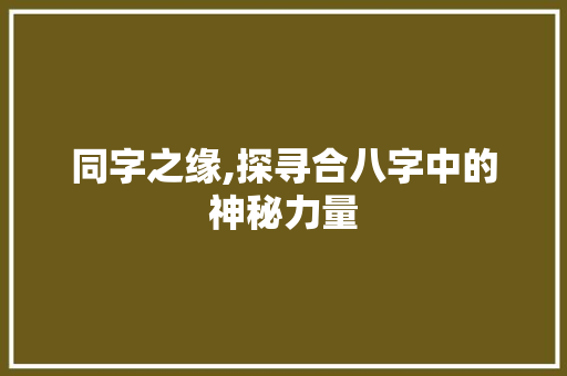 同字之缘,探寻合八字中的神秘力量