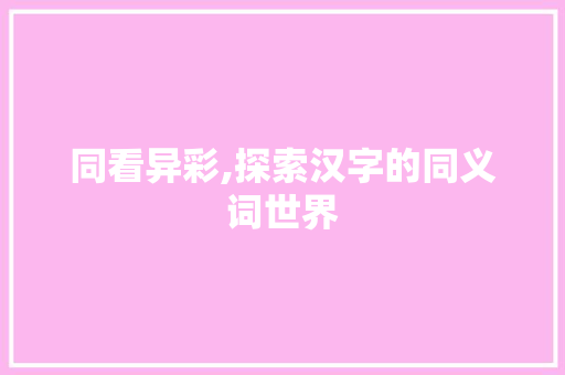 同看异彩,探索汉字的同义词世界
