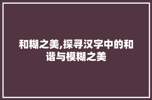 和糊之美,探寻汉字中的和谐与模糊之美