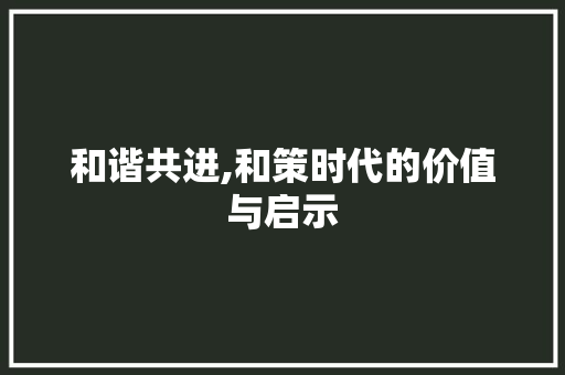 和谐共进,和策时代的价值与启示