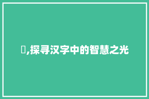 嚞,探寻汉字中的智慧之光