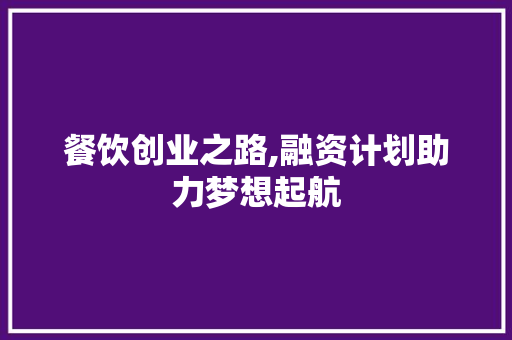餐饮创业之路,融资计划助力梦想起航