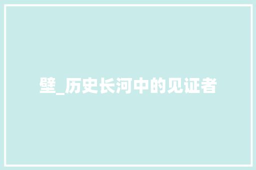 壁_历史长河中的见证者