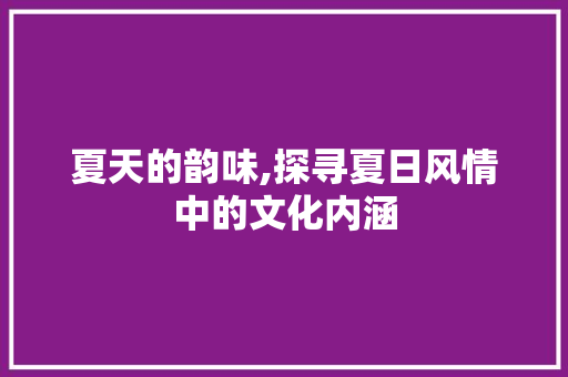 夏天的韵味,探寻夏日风情中的文化内涵