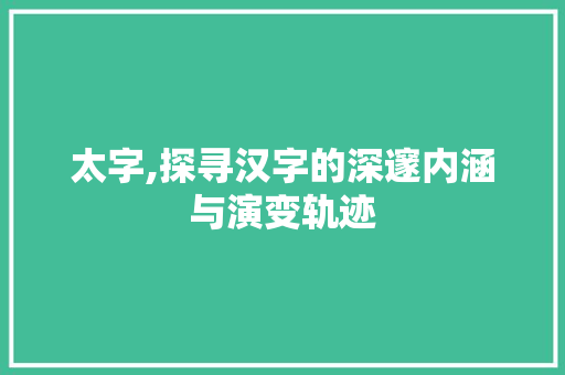 太字,探寻汉字的深邃内涵与演变轨迹