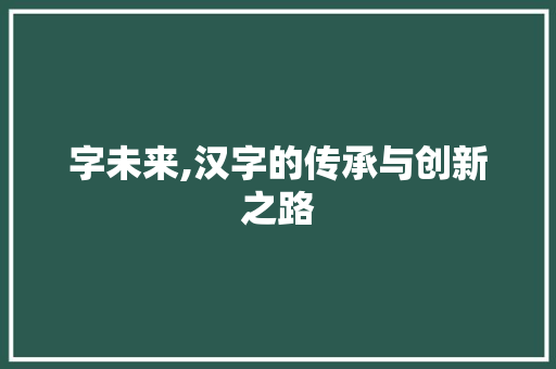 字未来,汉字的传承与创新之路