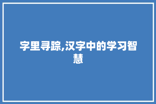 字里寻踪,汉字中的学习智慧