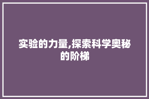实验的力量,探索科学奥秘的阶梯