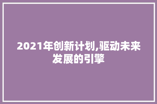 2021年创新计划,驱动未来发展的引擎