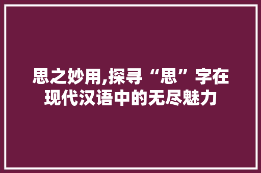 思之妙用,探寻“思”字在现代汉语中的无尽魅力