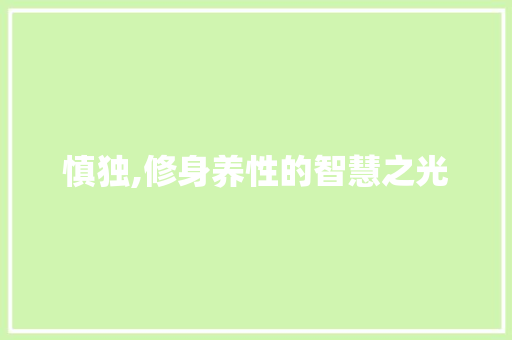 慎独,修身养性的智慧之光