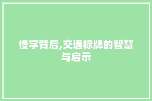 慢字背后,交通标牌的智慧与启示