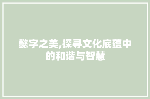 懿字之美,探寻文化底蕴中的和谐与智慧