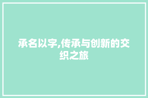 承名以字,传承与创新的交织之旅