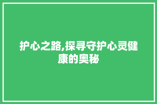 护心之路,探寻守护心灵健康的奥秘