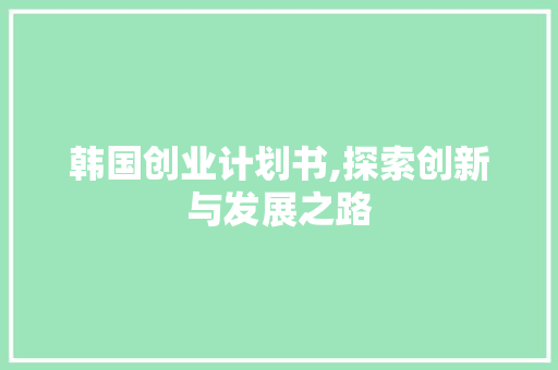韩国创业计划书,探索创新与发展之路