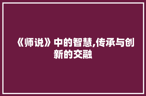 《师说》中的智慧,传承与创新的交融