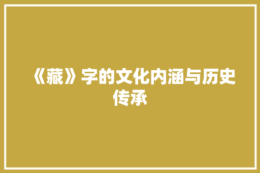 《藏》字的文化内涵与历史传承