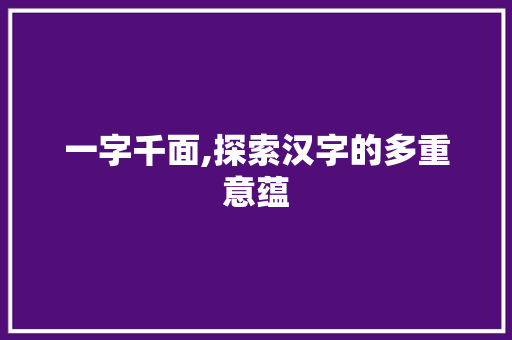 一字千面,探索汉字的多重意蕴