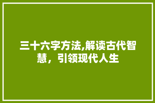 三十六字方法,解读古代智慧，引领现代人生