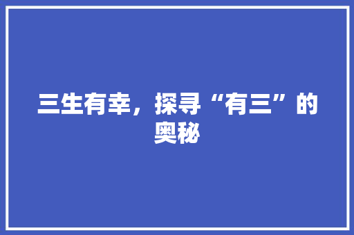 三生有幸，探寻“有三”的奥秘