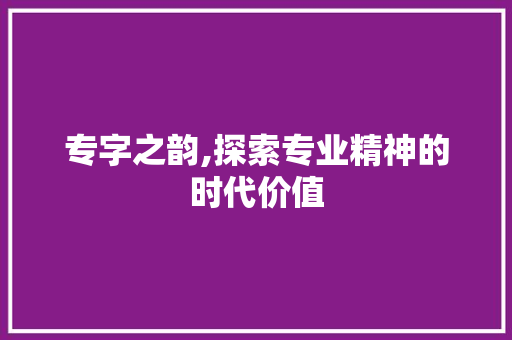 专字之韵,探索专业精神的时代价值