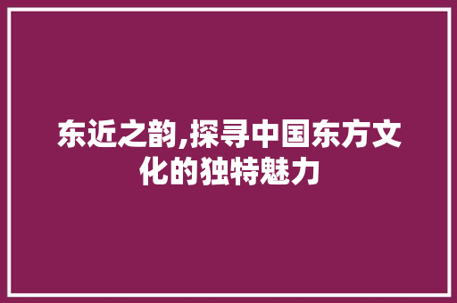 东近之韵,探寻中国东方文化的独特魅力