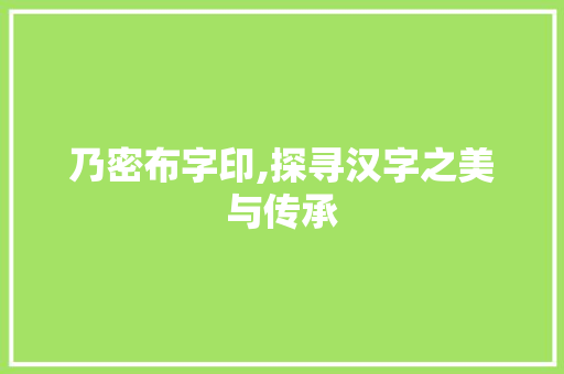 乃密布字印,探寻汉字之美与传承