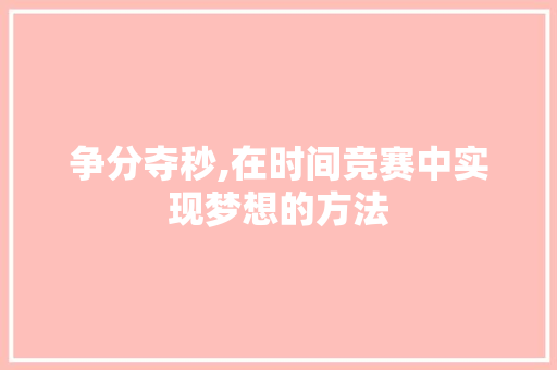 争分夺秒,在时间竞赛中实现梦想的方法