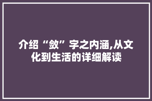 介绍“敛”字之内涵,从文化到生活的详细解读