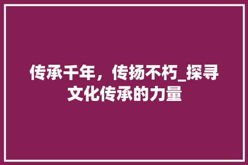 传承千年，传扬不朽_探寻文化传承的力量