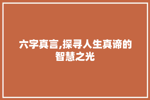 六字真言,探寻人生真谛的智慧之光