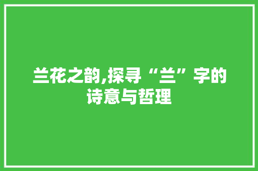 兰花之韵,探寻“兰”字的诗意与哲理